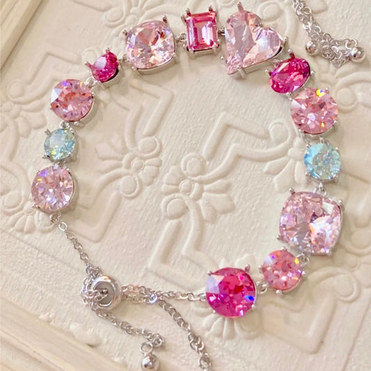 Candy Crystal Heart-Cube Bracelet - Sterling Silver Austrian-cut Crystal Bracelet