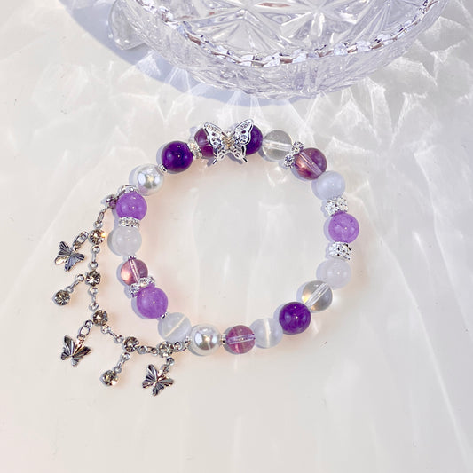 Ethereal Butterfly Bracelet - Series Amethyst and Clear Crystal